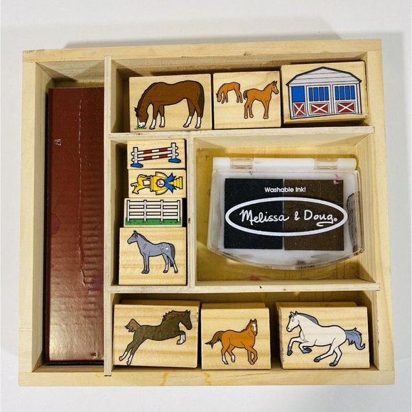 Melissa & Doug Horse Equestrian Wood Mounted Rubber Stamps 10 Count Pony Art - Picture 7 of 7